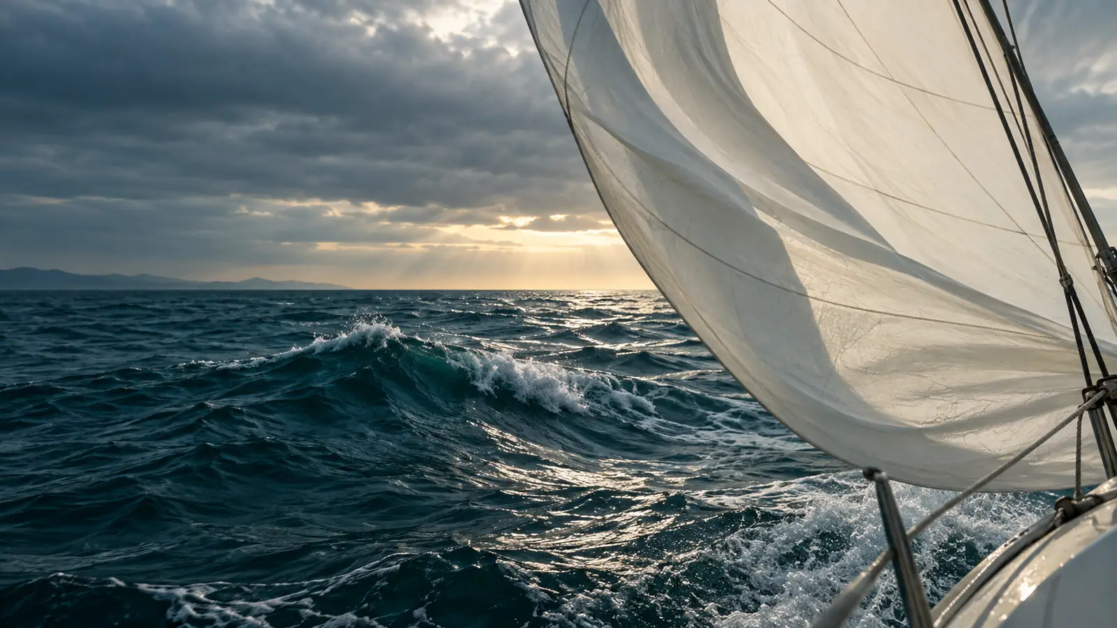 Single sail on calm blue water